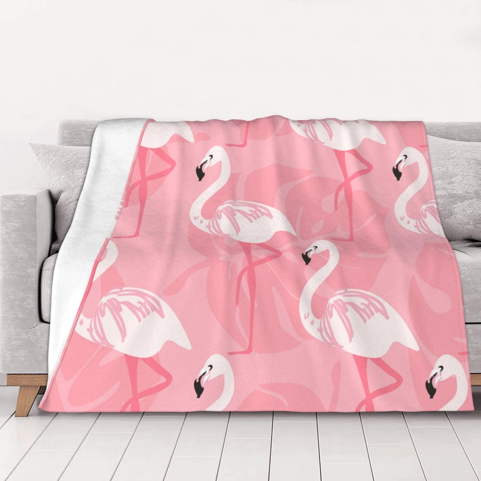 AUBKFELD Flamingo Palm Leaves Printed Flannel Blanket 150x125 CM, Soft & Warm Throw Blanket for Sofa/Couch/Bed/Car, Gifts for Audlts Women Men