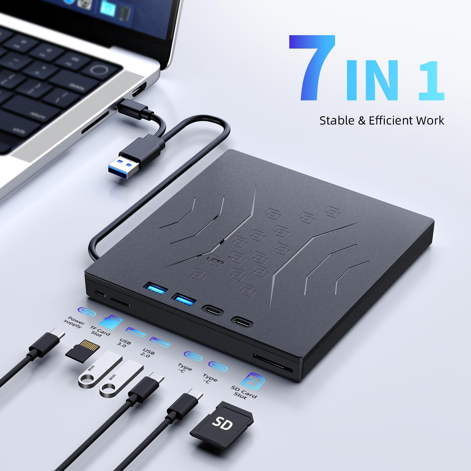 Condition photo showing New/Like New for wbacon 7 in 1 external blu ray drive, support 100g disc r/w portable blu ray player with usb 3.0 type-c, cd dvd burner 3d blu ray with sd/tf port, blu ray burner compatible with windows laptop desktop