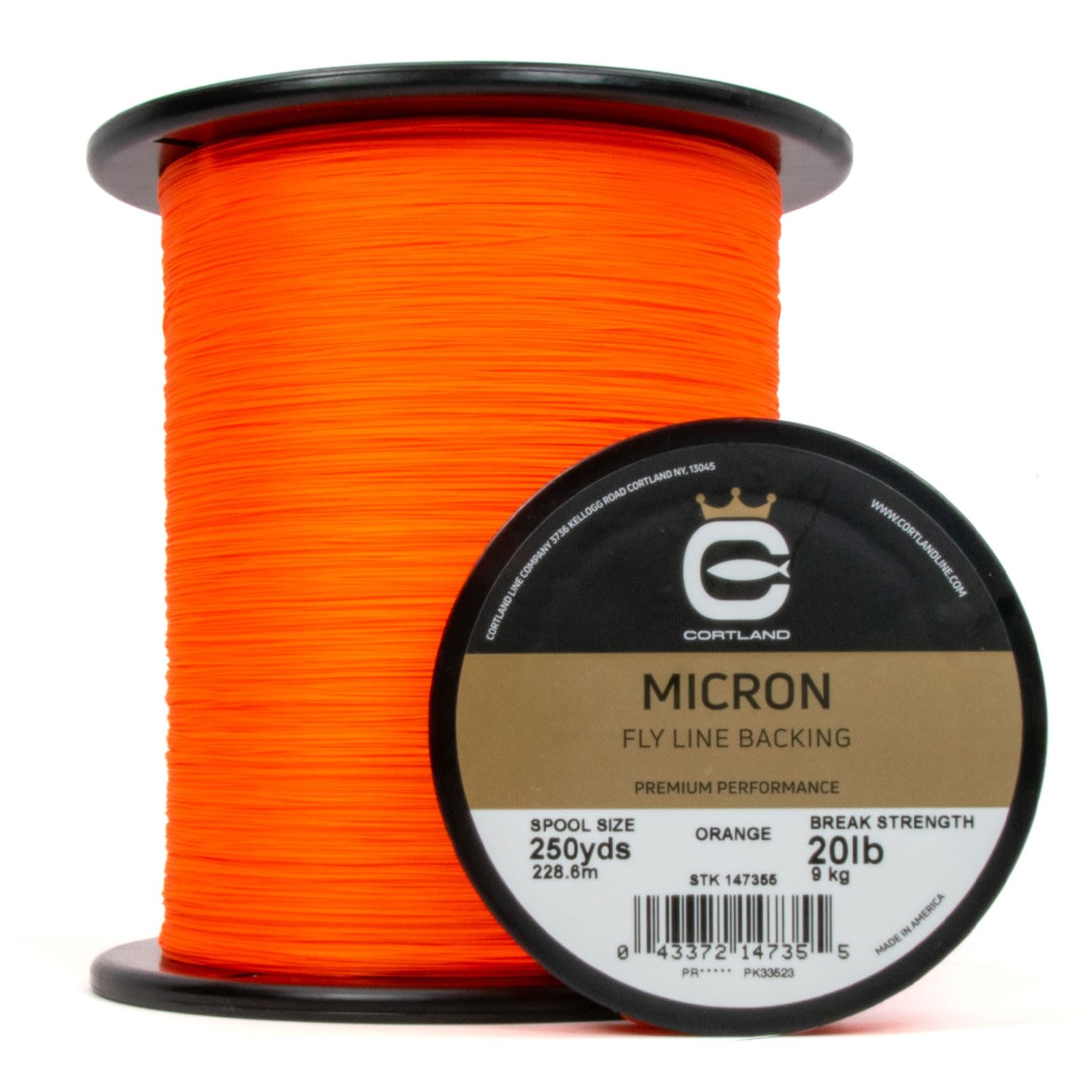CORTLAND Micron Durable Tight Round Braid Smooth Low-Friction Finish Stretch-Resistant Virtually Tangle-Free Fly Line Backing for Freshwater & Saltwater, Orange, 20 LB / 100 YDS