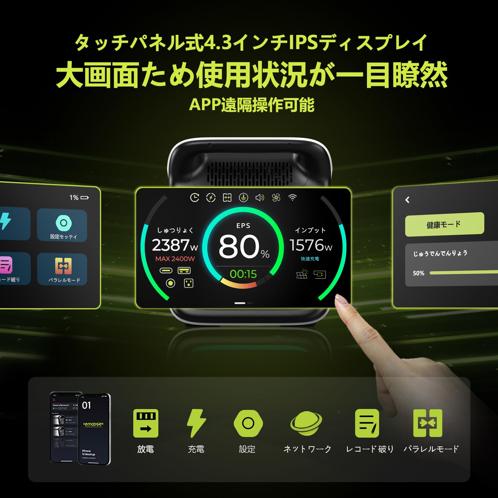 Amazon.co.jp: EVOPOW×emoose ポータブル電源 AC出力2400W(サージ3600W  