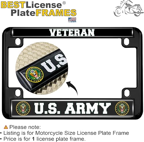 Vista 2 de [Producto oficial] Marco de matrícula de metal para motocicleta con diseño de veterano del ejército de Estados Unidos, color negro