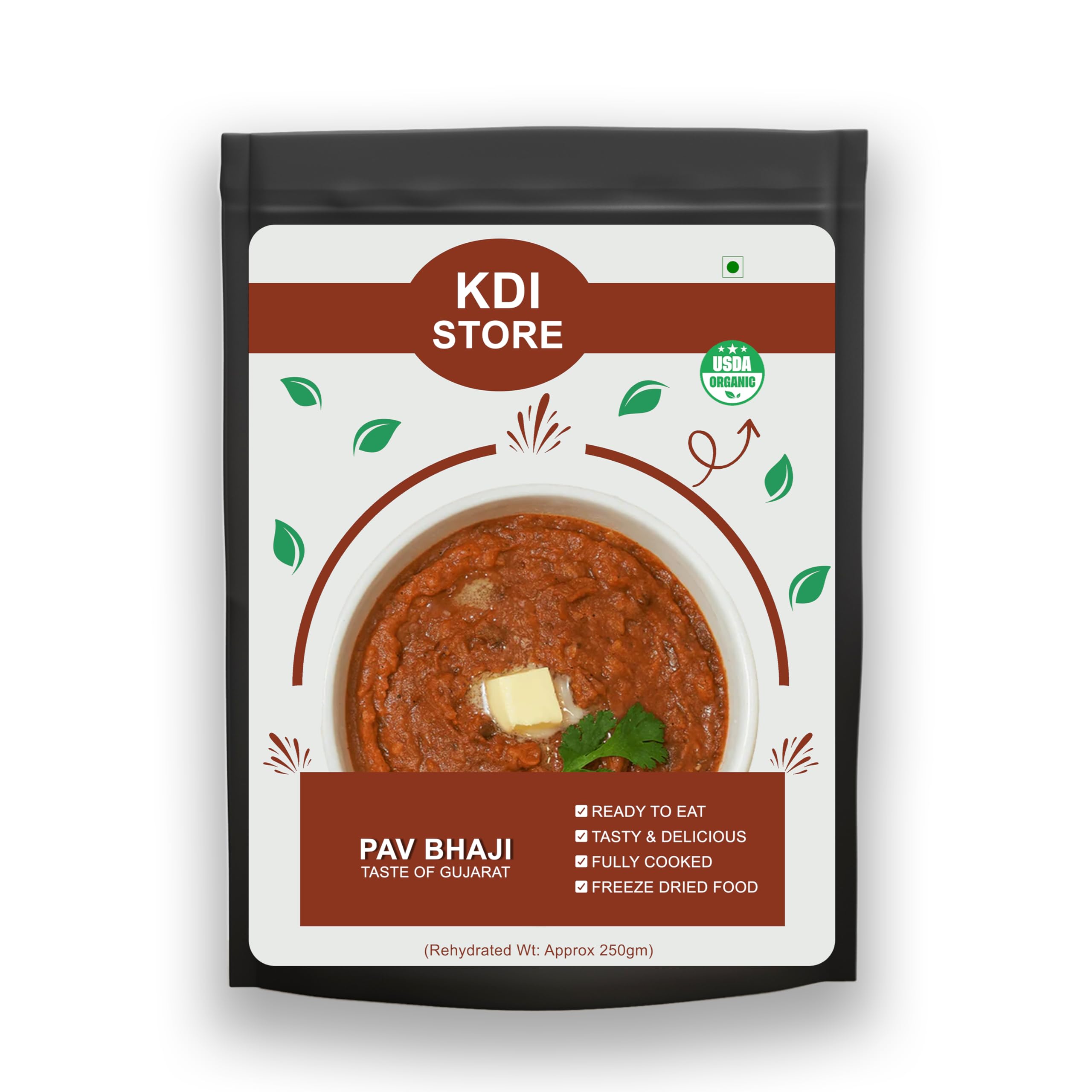 KDI Store Pav Bhaji, Ready to Eat Gujarati Street Food, Organic, Freeze Dried, Fully Cooked, 35g