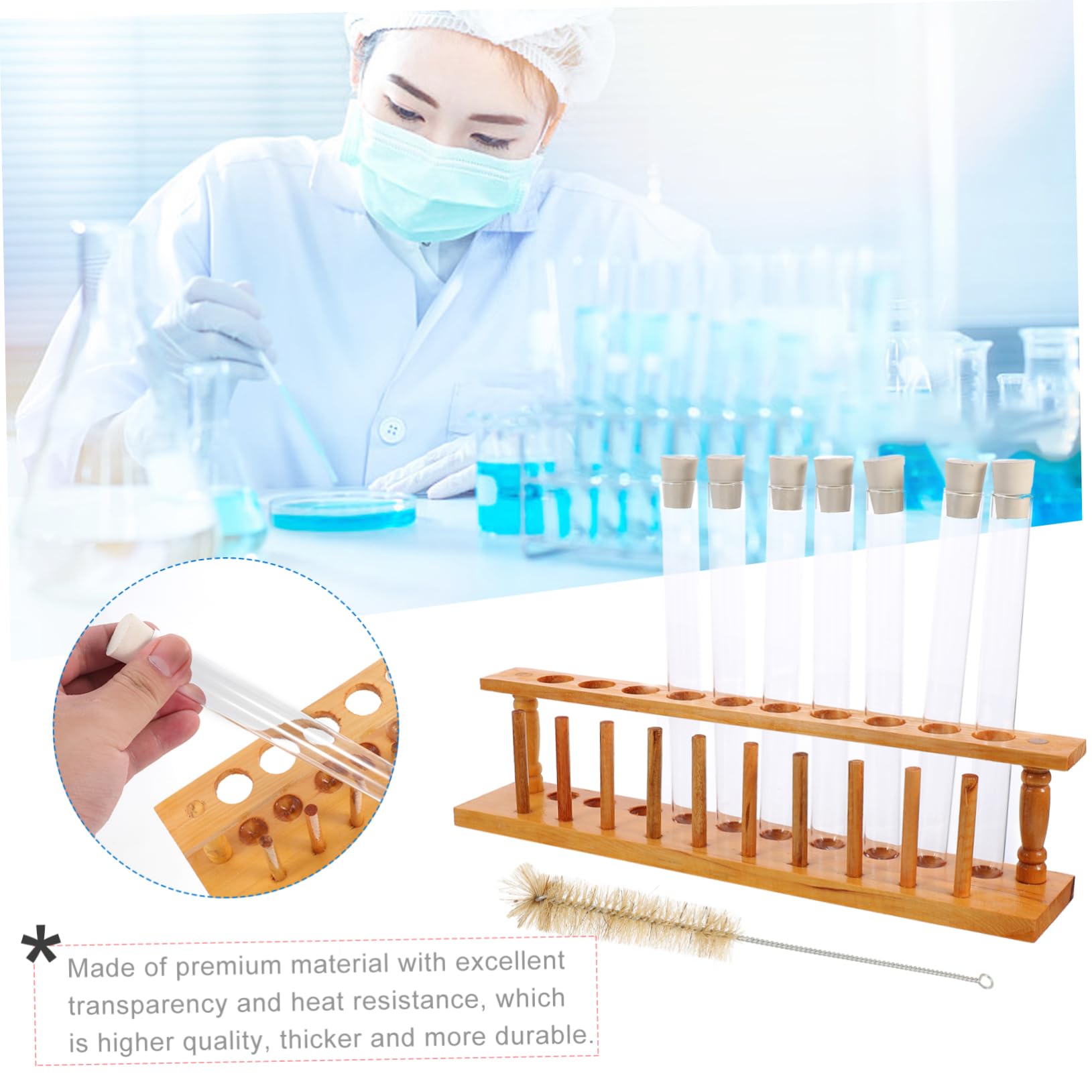SOLUSTRE Reagenzglasständer mit 10 Löchern Reagenzgläser 12cm Glas Gummistopfen für Labor und Bastelprojekte