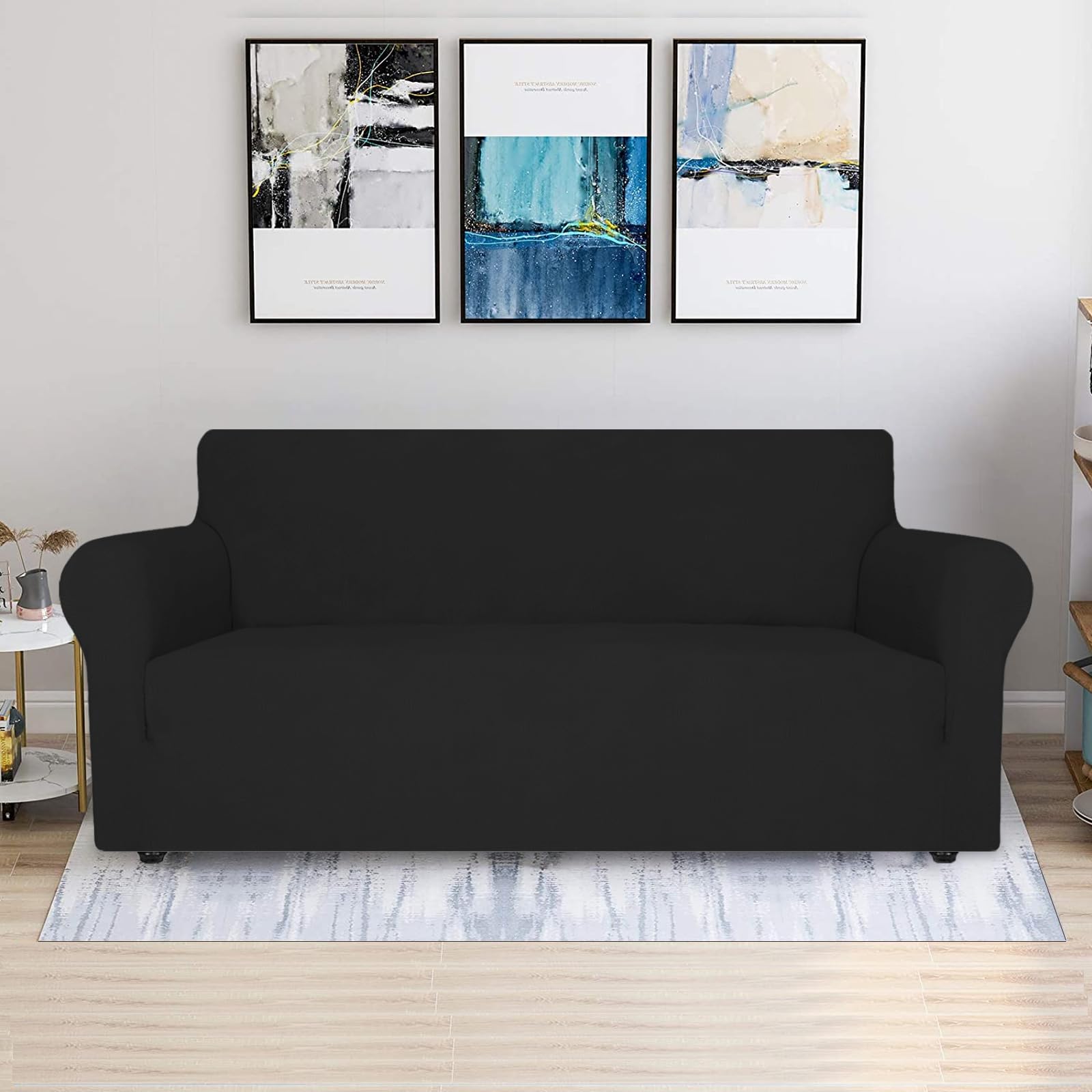 Ystyle Copridivano 3 Posti Con Braccioli, Copri Divano Antigraffio Gatto, Copridivani Elasticizzati, Pesante Inverno Copri Divani, Fodera Divano Antimacchia Lavabile Antiscivolo, Nero