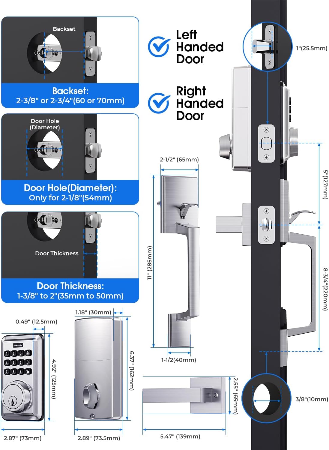 Keyless Entry Door Lock Deadbolt with Handle Set - Front Door Lock Set- Electronic Keypad Deadbolt - Smart Lock -Easy Installation - Satin Nickel