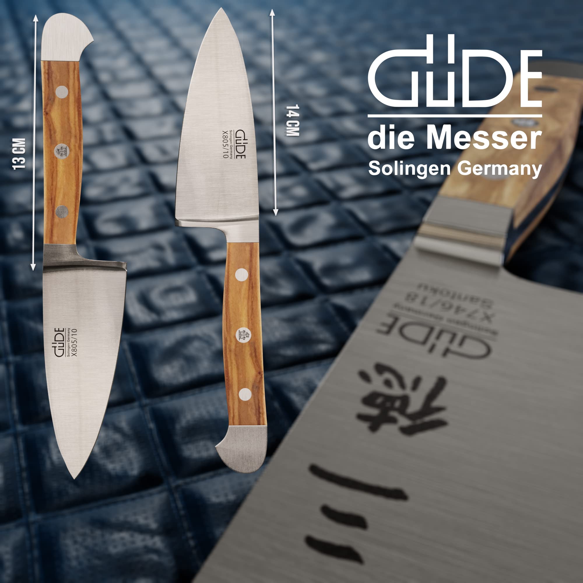 Güde Solingen - Couteau à Fromage à pâte Dure Couteau à Fromage forgé, 10 cm, Bois d'olivier, Alpha-Olive - Double mitre, fabriqué à la Main en Allemagne
