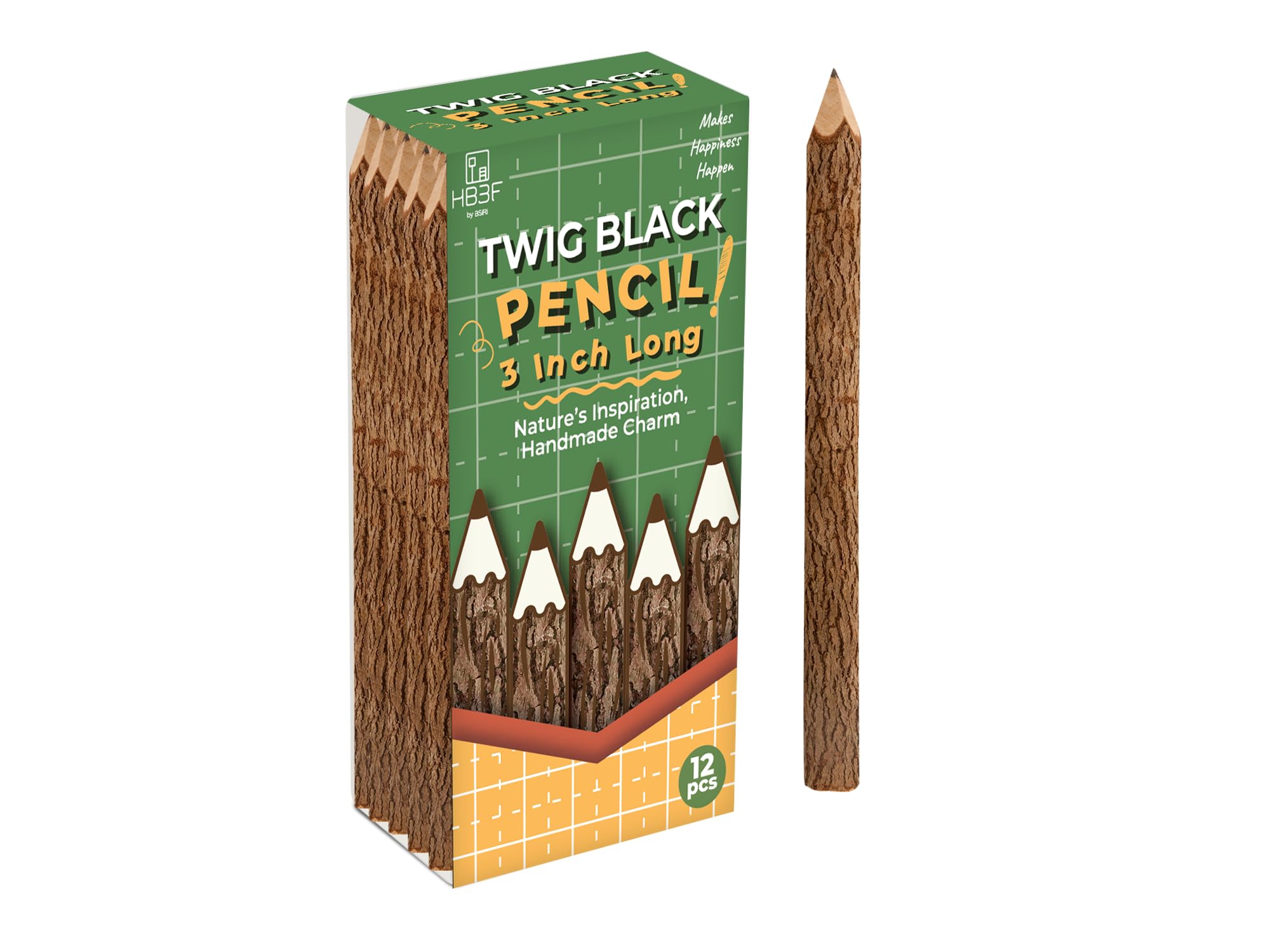 BSIRI Black 3 Inch Wood of 12 in Pack Tree Bark Pencil Favors in Wooden Rustic Twig Pencils Unique Camping Gifts Decorations Party Supplies Novelty Gifts Natural Kid