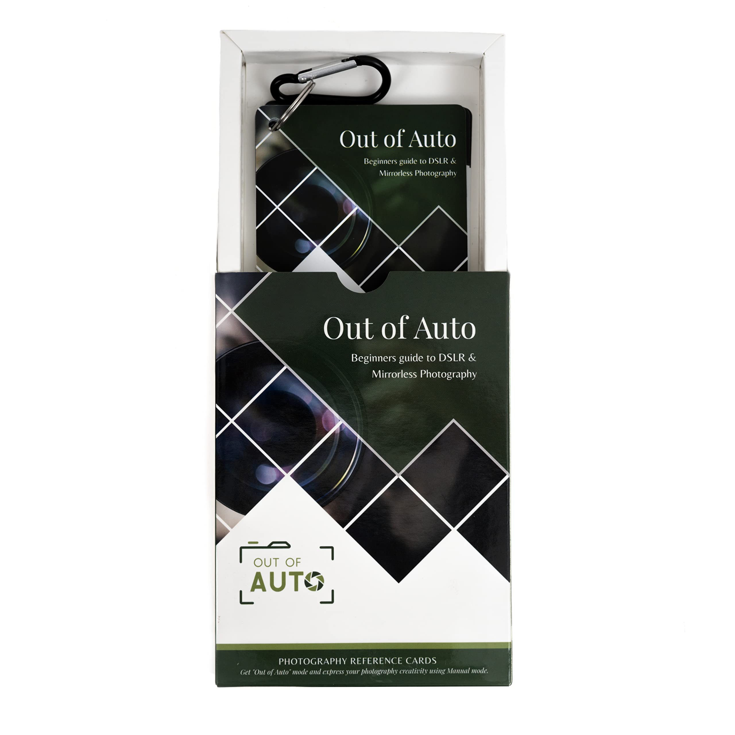 Tarjetas de trucos de fotografía DSLR, tarjetas de referencia rápida de cámara digital por Out of Auto, ajustes de fotografía para principiantes y cómo disparar en modo manual, para todos los modelos