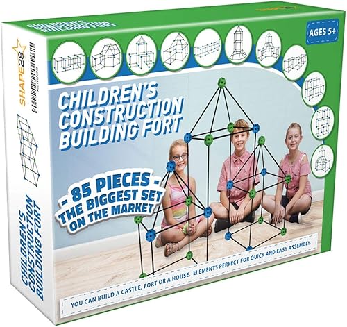 Kit de construcción de fortalezas – 85 piezas con bolsa de almacenamiento – Kit de construcción STEM azul y verde regalo para niños