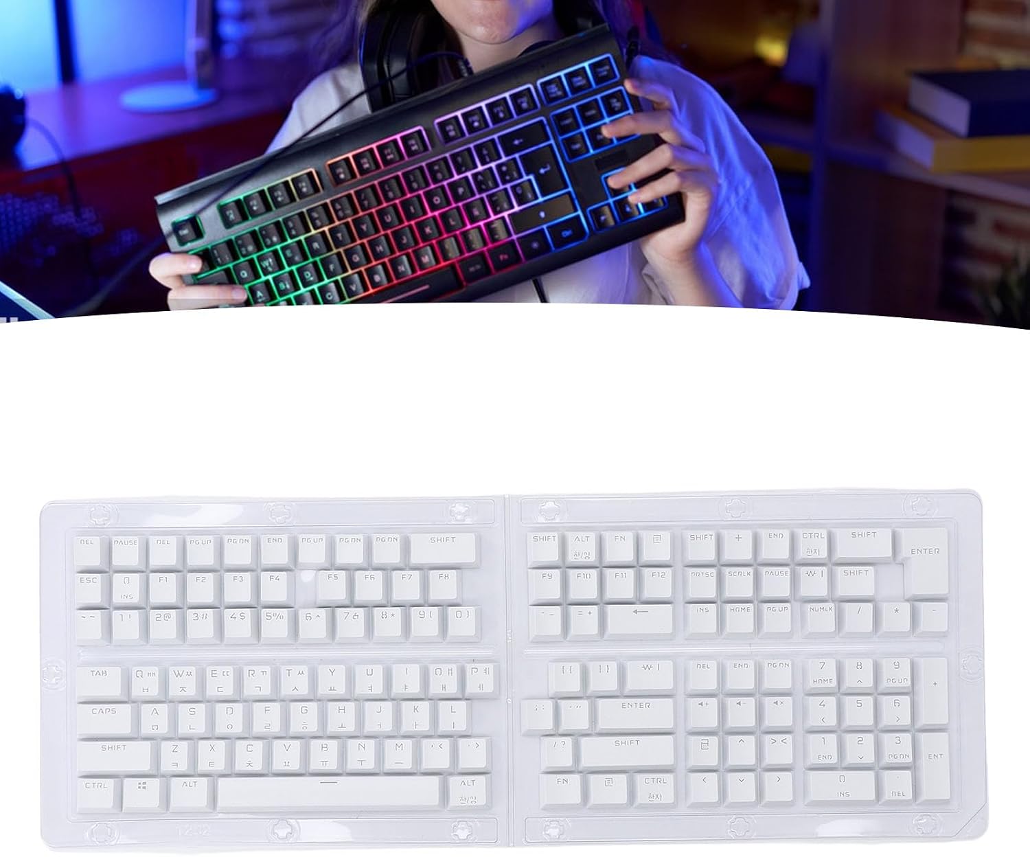 Korean Keycaps, 132 Keys Custom Keyboard Keycaps ABS OEM Height Matte Finish DIY Keycaps for 61 62 64 68 84 87 104 108 Mechanical Keyboards (White)