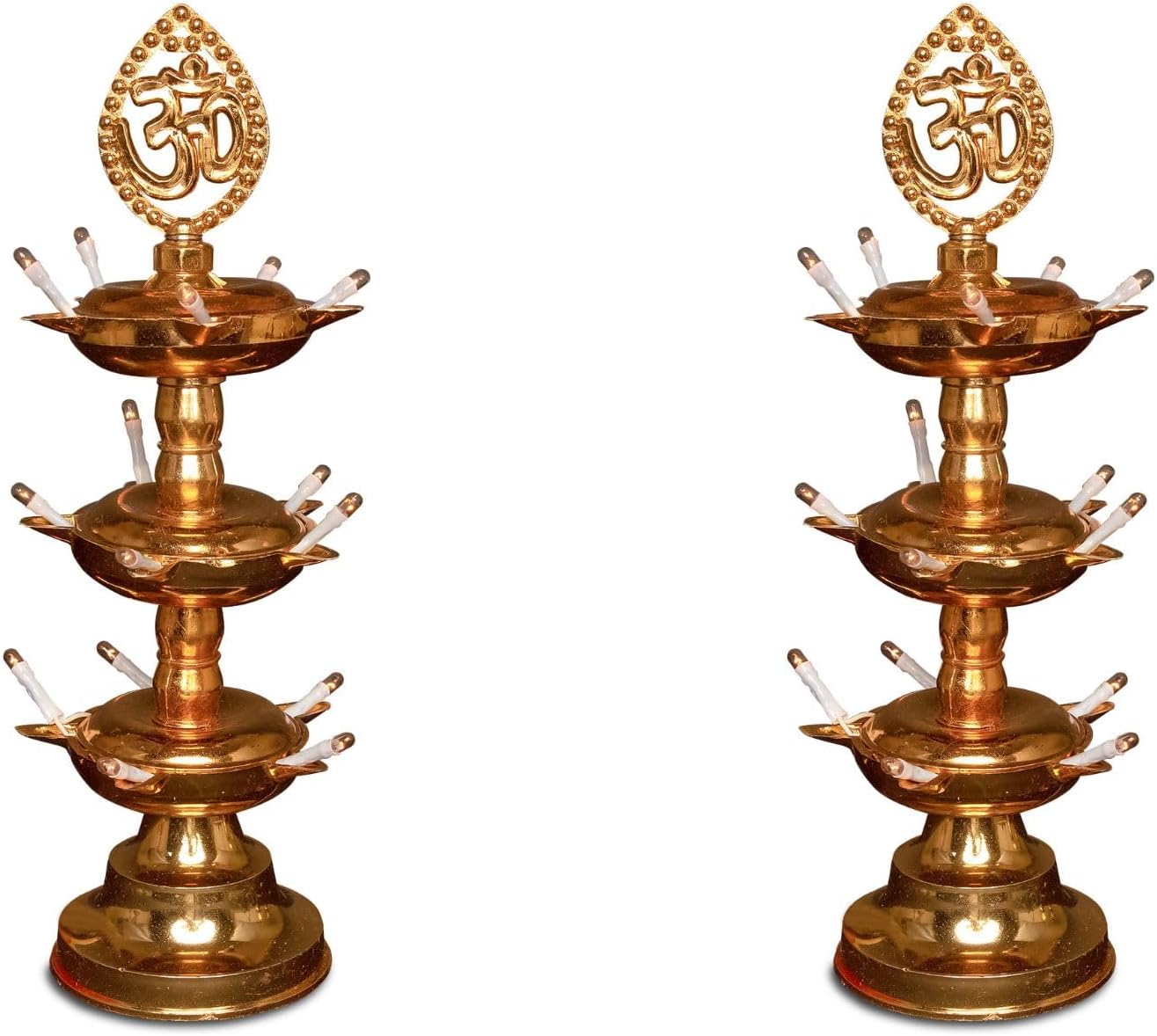 HOMORA OM Electric Plastic Light, Pooja Diya with LED Spark, Home Temple Decor, Electric Diya Golden,Mandir Diya,Diwali Diya Lamp (3 Layer, 2)