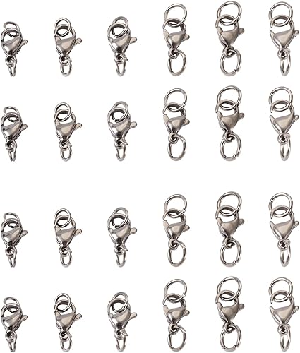 Craftdady 30 cierres de pinza de langosta de acero inoxidable, cierres de platino para collares, cierres y cierres de langosta con anillos de salto