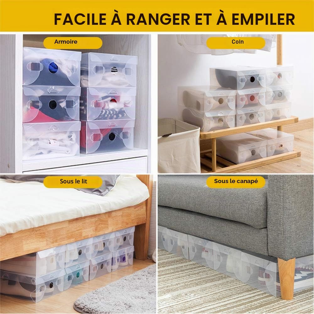 BUZIFU 20 Boîtes à Chaussures Transparente, Boîte de Rangement à Chaussures en Plastique Pliable et Empilable, Etagère à Chaussures Modulable pour Hommes et Femmes (28 * 18.6 * 9.5cm)