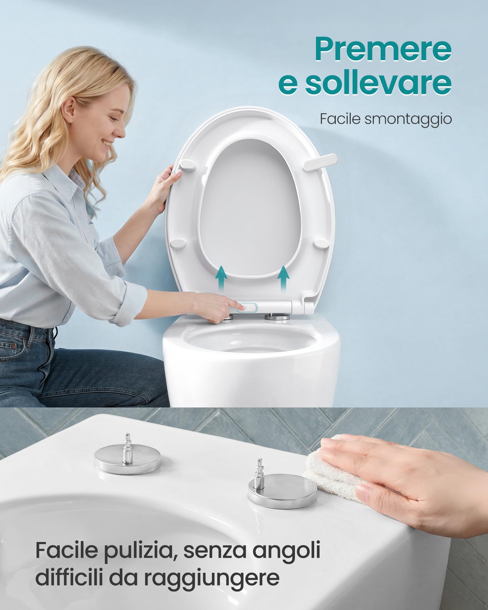 SONGMICS Sedile WC a Forma di O, Copriwater a Chiusura Rallentata, Maniglia, Sgancio Rapido, Asse WC Universale Facile da Montare, Sedile Water in Plastica PP, Regge 300 kg, Bianco BTL001WZ01