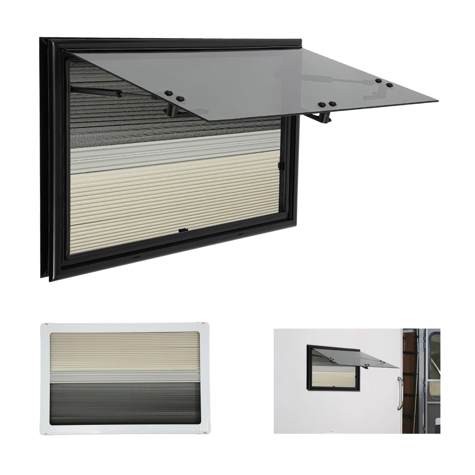 Ventanas Para Caravana Con Persiana Integrada Y Mosquitero, Para Autocaravana, Camping, Remolque, Ángulo Externo De 85°, Color Negro