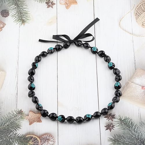 Miniatura 7 de BNQL Collar grueso hawaiano Kukui Nut Lei con cierre de lazo de cinta, regalo de graduación