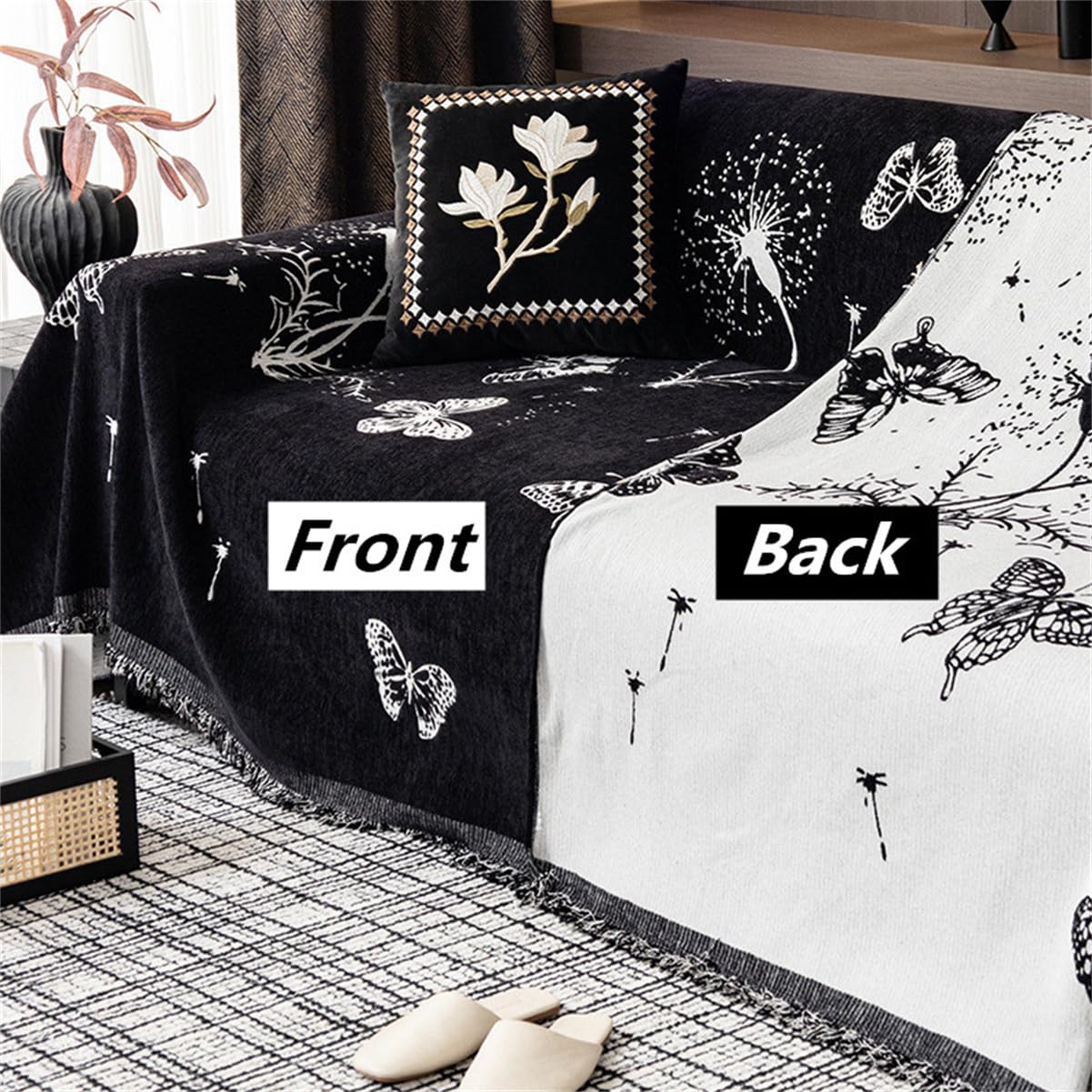Copridivano Reversibile Motivo a Farfalla e Tarassaco Copridivano Matrimoniale Nappa Copripoltrona Coperta da Letto Antiscivolo Antipolvere AntiGraffio Copridivano (Oro,180x230 cm)