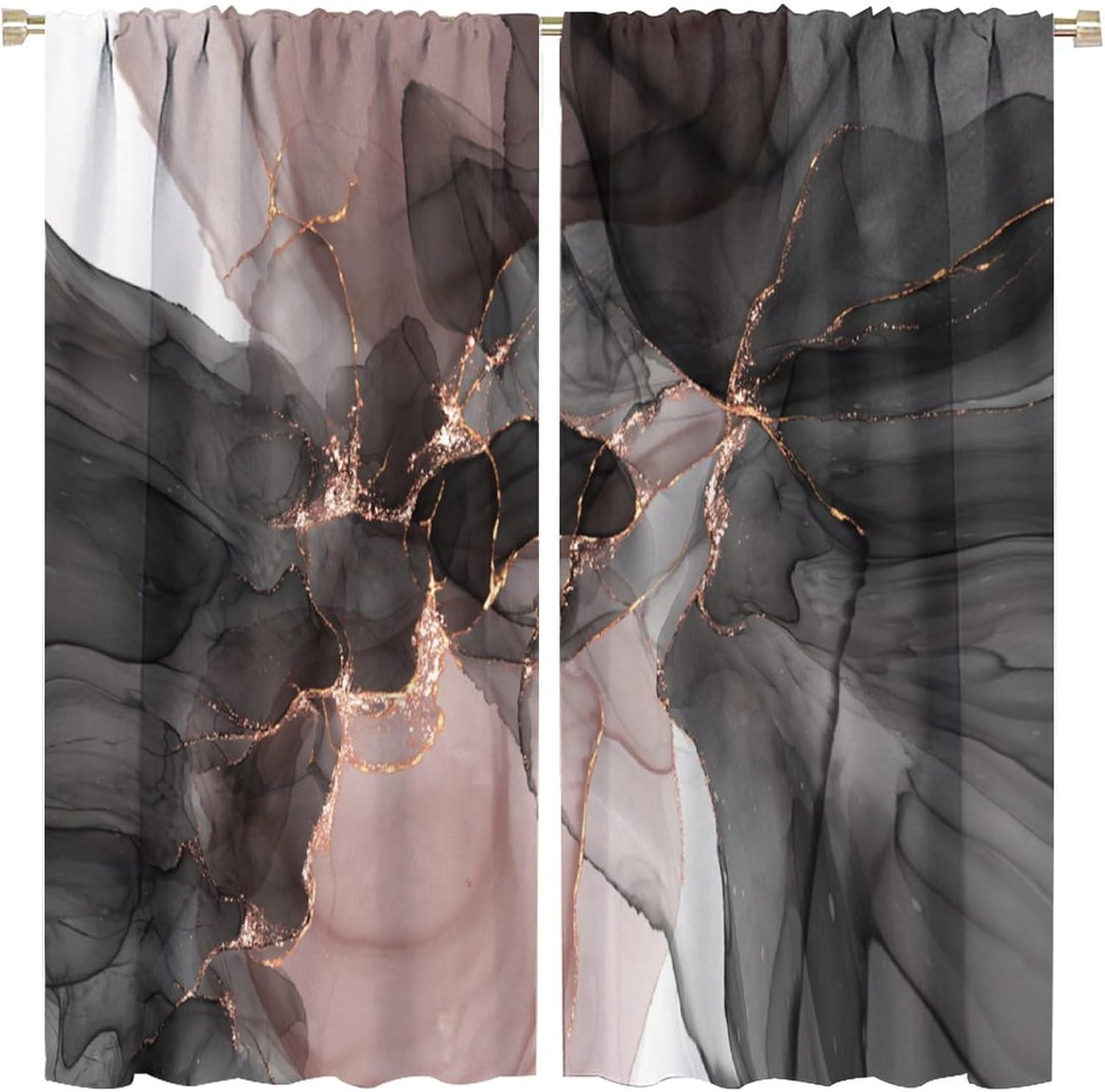 Marble Blackout Curtains Abstract Marble Modern Luxury Black Pink Gold Liquid Art Print for Girls Women Bedroom Living Room Decor Rod Pocket Window Drape 42x54in, Style-9