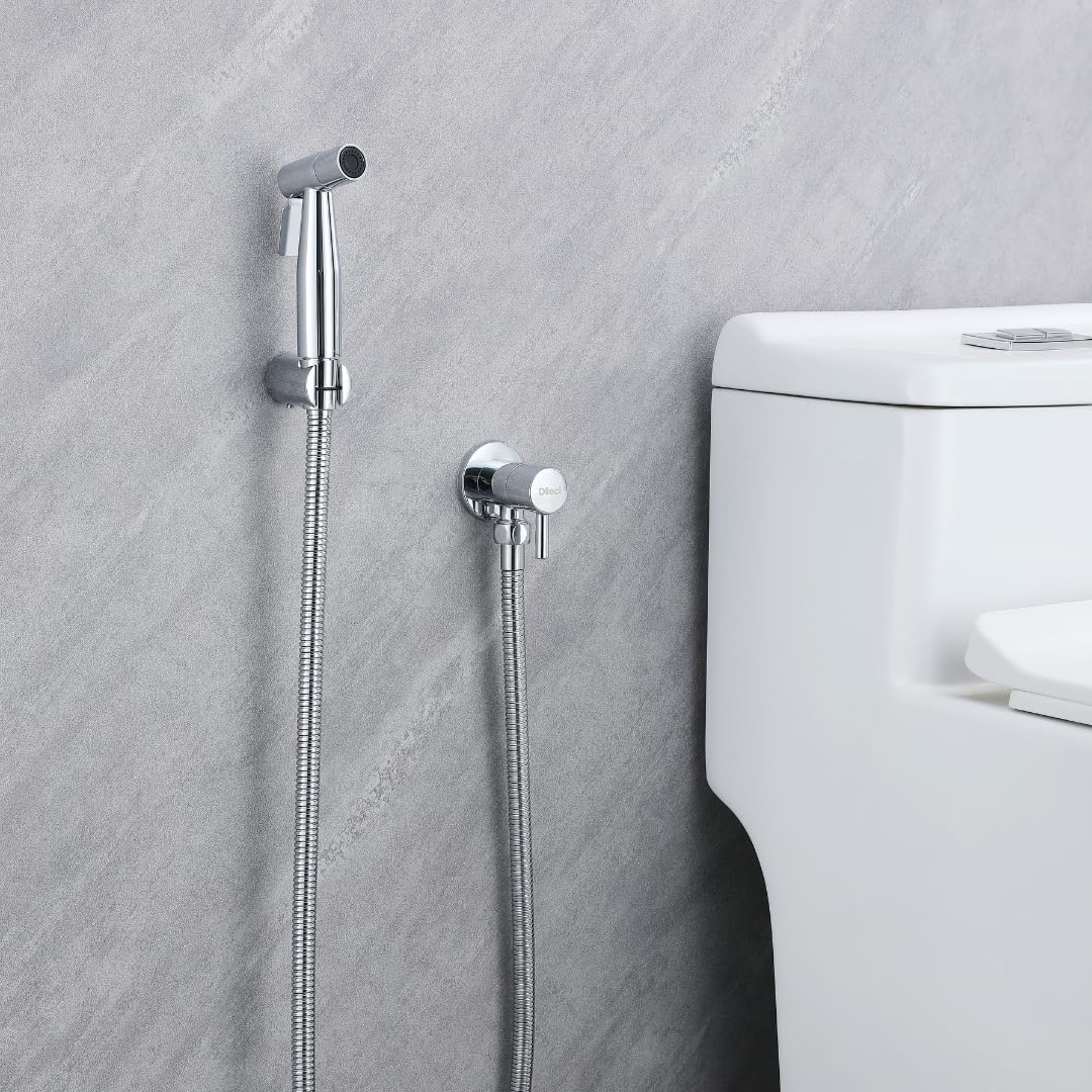 Douchette WC Murale Chromée – Jet Puissant et Précis avec Robinet Marche/Arrêt – Support Mural Inclus – Design Moderne et Durable – Hygiène et Propreté