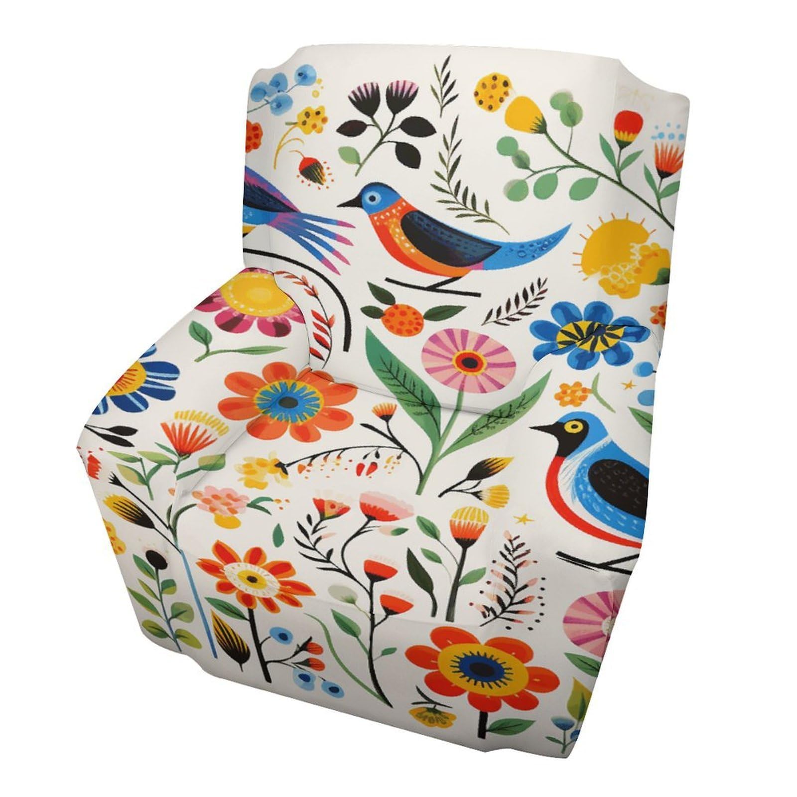 Fodpand Style Flower And Bird Pattern Sofa Cover Soft 1 Seater Sofa Slipcover For Pets Washable,Couch Cover With Elastic Straps Furniture Protector