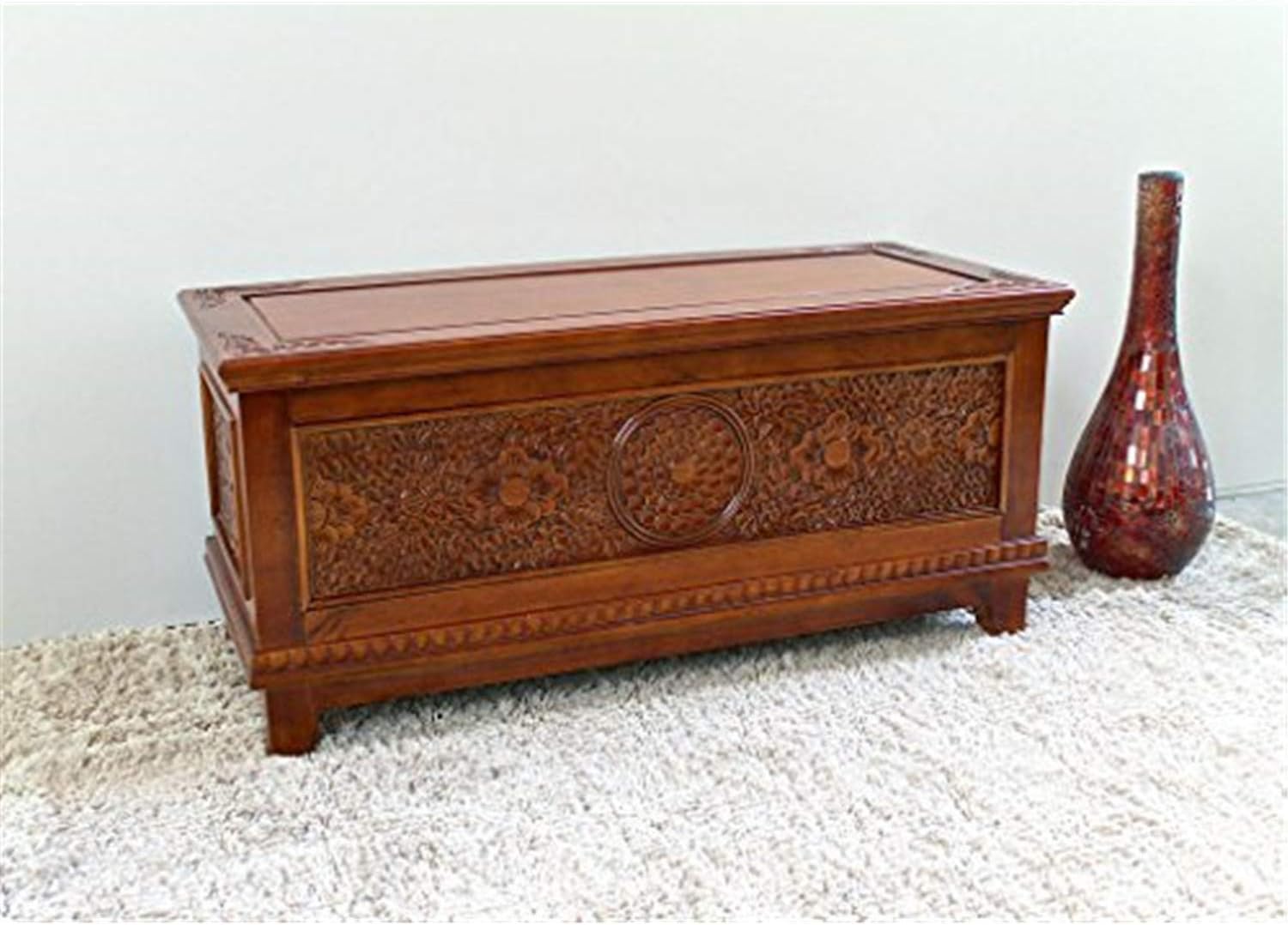 International Caravan Furniture Piece Windsor Carved Wood Trunk