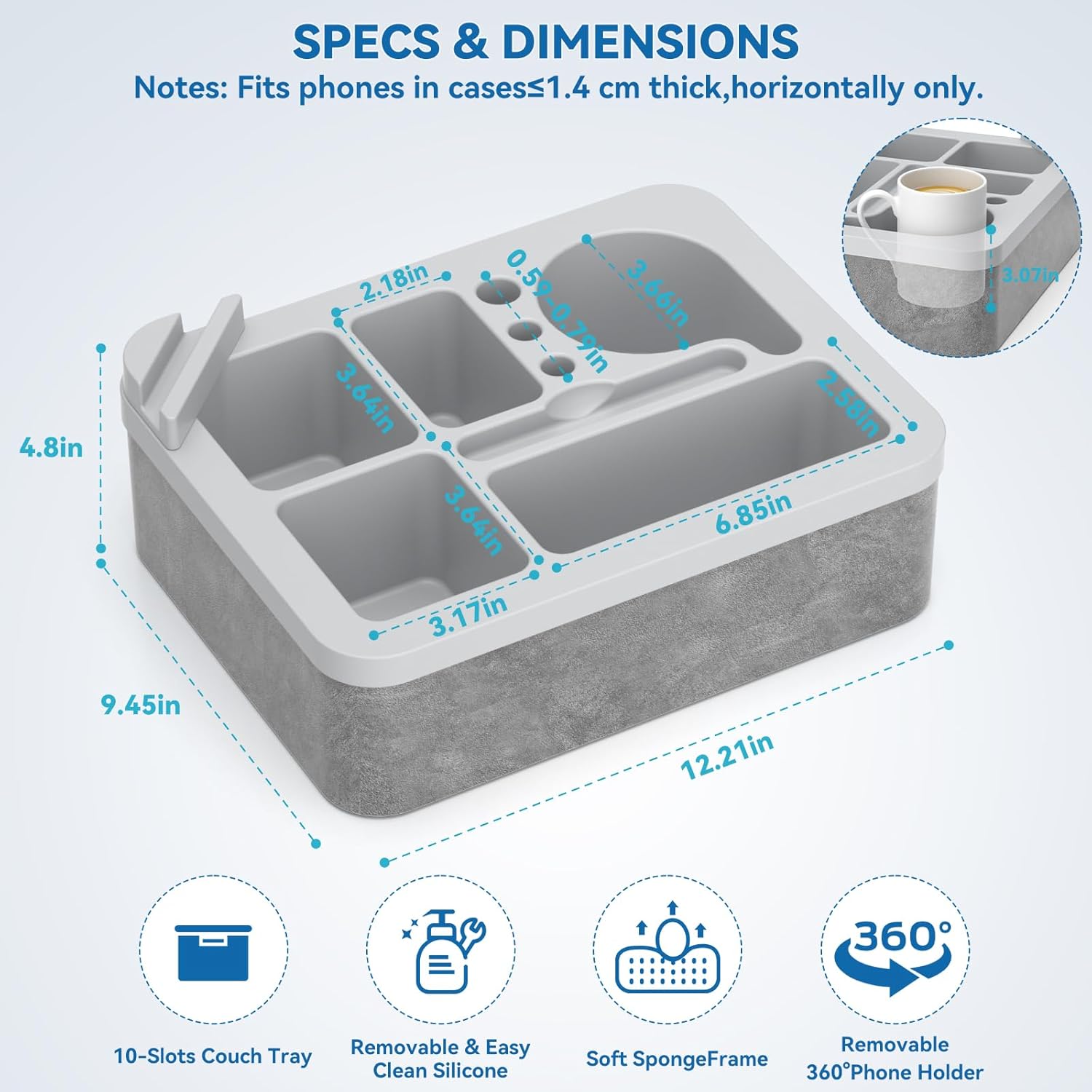 Couch Cup Holder Tray Silicone Couch Cup Holder Pillow Foam Bed Tray Snack Sofa Bed Caddy Organizer Beach Sofa Drink Holder Spill Proof Snack Caddy Removable Sofa Buddy Game Controller Kindle Phone - Image 8
