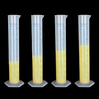 HNBun 4Pack 500Ml Plastic Graduated Cylinder, Transparent Measuring Cylinder Durable Lab Test Tube Flask, 2-Sided Measuring Lines Graduated Cylinder Beaker for Scienc