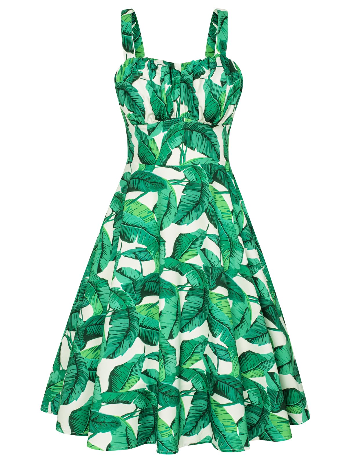 Belle PoqueWomen's Vintage Sleeveless Solid Floral Ruched Summer Cute A-Line Flowy Swing Midi Dress