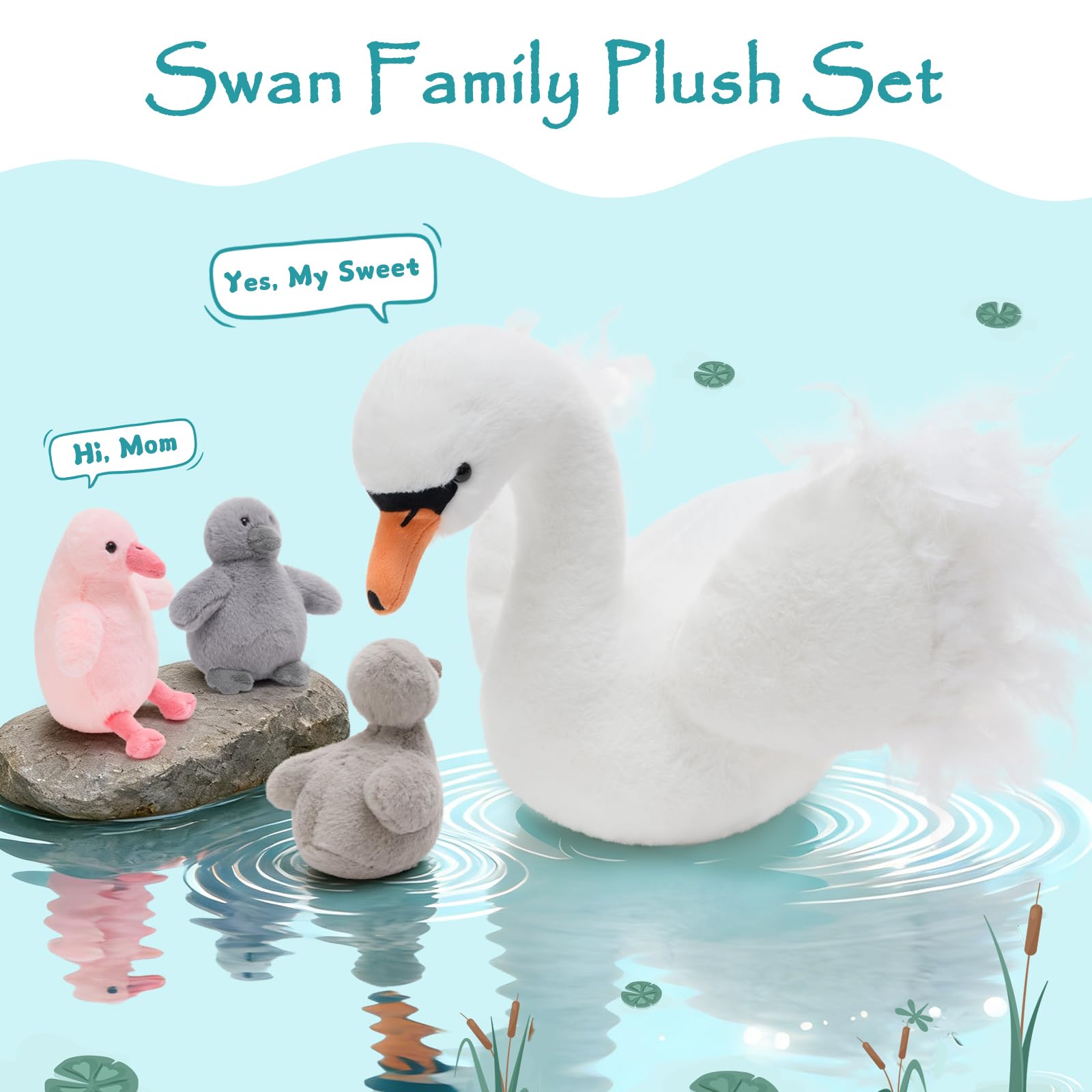 MorisMos groß weiß Schwan Kuscheltier XXL mit Baby im Bauch, 40cm weich riesen Schwan Stofftier Plüschtier swan, Geburtstag Weihnachten Geschenk für Kinder Baby