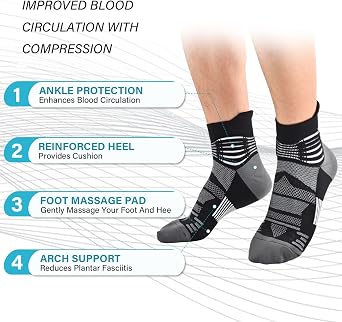 IRAMY Compression Ankle Support Socks Men Running Wicking Cushioned Athletic Plantar Fasciitis Relief Women, 3 Pairs