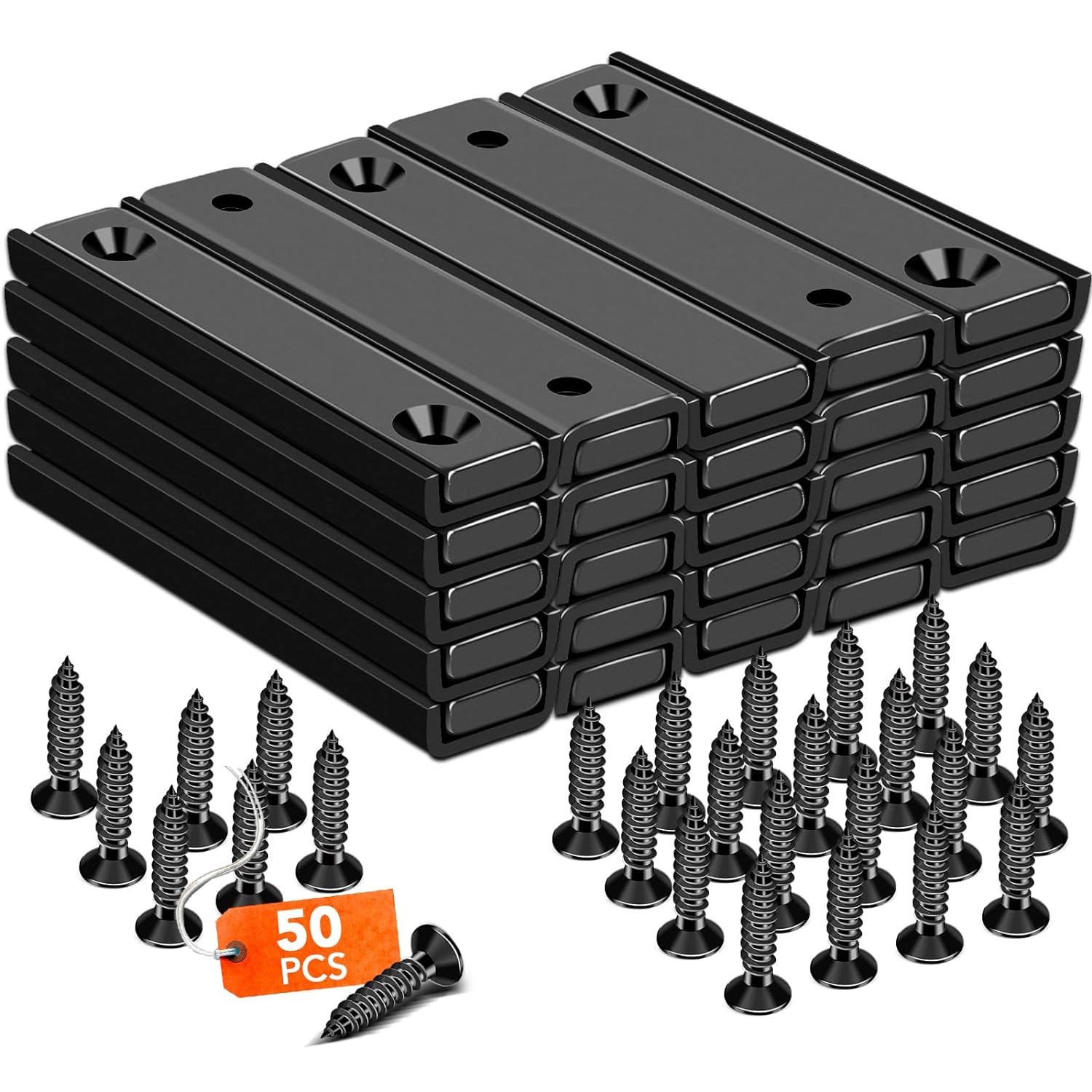 TRYMAG Neodymium Rectangular Magnets 80Lbs, 60 x 13.5 x 5mm Strong Black Bar Magnets with Countersunk Hole and Steel Capsule, Heavy Duty Industrial Rare Earth Magnets with Screw for Mounting, 25 Pack