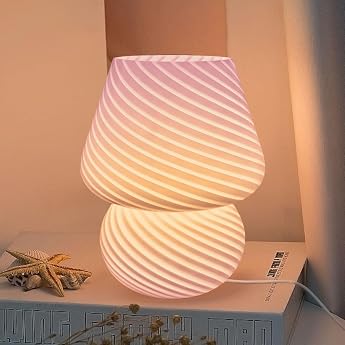 Mushroom Lamp Table Lamps Glass Bedside Lamp Design LED Night Light Decorative Lamp for Living Room Bedroom Pink