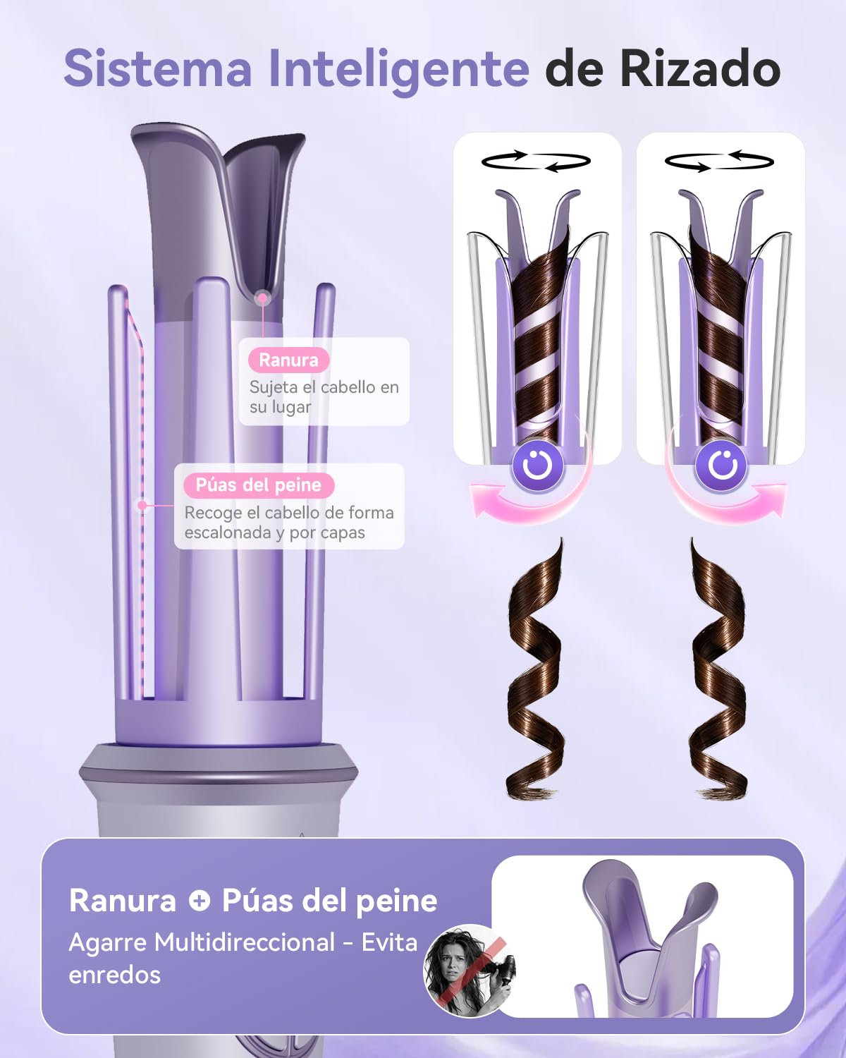 Rizador de Pelo Automático Cerámico de 25mm para Cabello Largo, 4 Temperaturas Ajustables, Protección Anti-Quemaduras, Calentamiento Rápido, Doble Voltaje Portátil