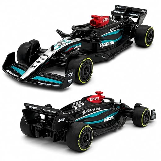 Miniatura de carro F1, Miniatura de carro colecionável, Rodinhas em boraccha e com fricção 13 CM (Preto e verde)