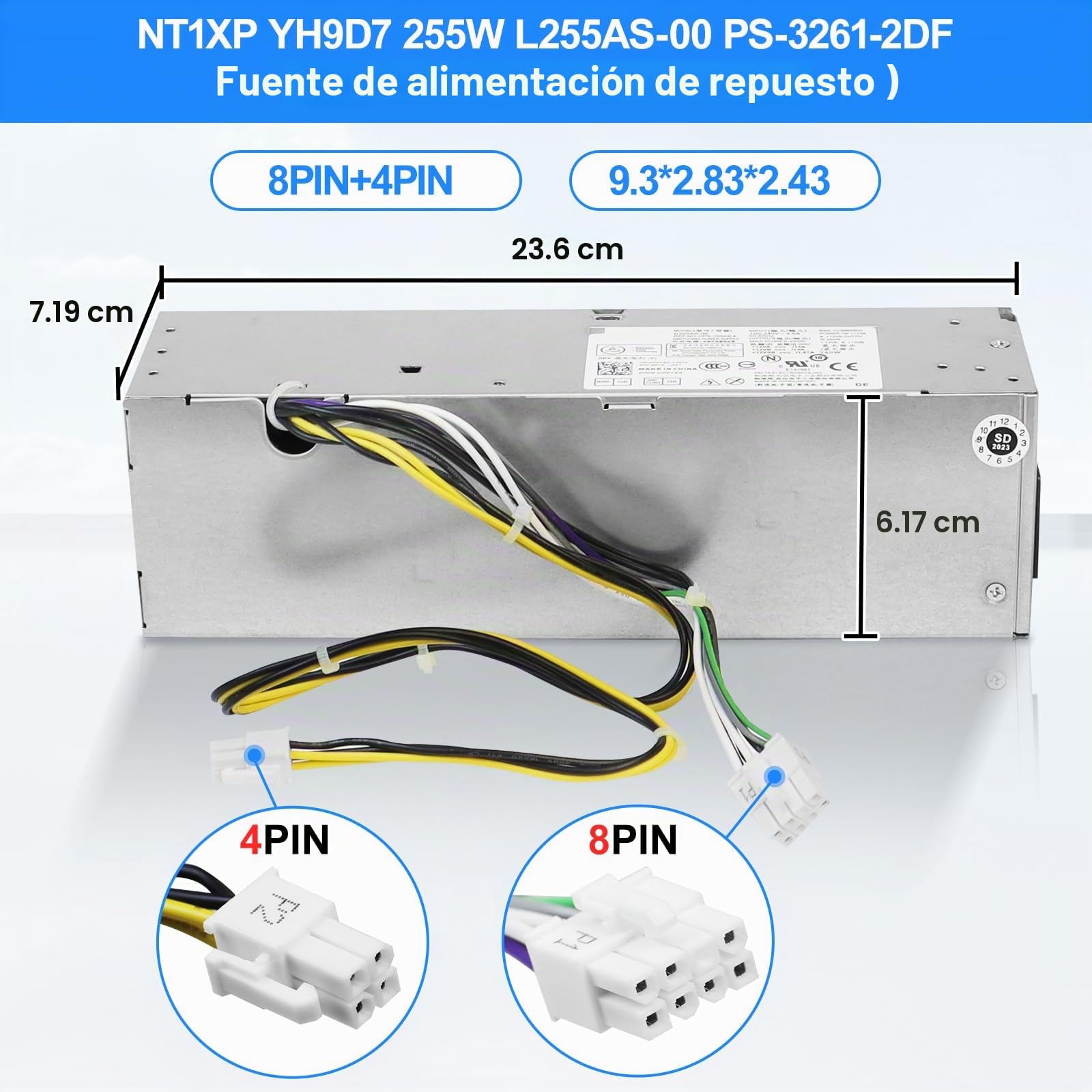 NT1XP YH9D7 - Fuente de alimentación PSU para Dell Optiplex 3020/7020/9020 y Precision T1700 SFF Systems R7PPW 3XRJ0 V9MVK FP16X T4GWM M9GW7 FN3MN H255ES-00 D25AS-0 0 F25 5 ES-00