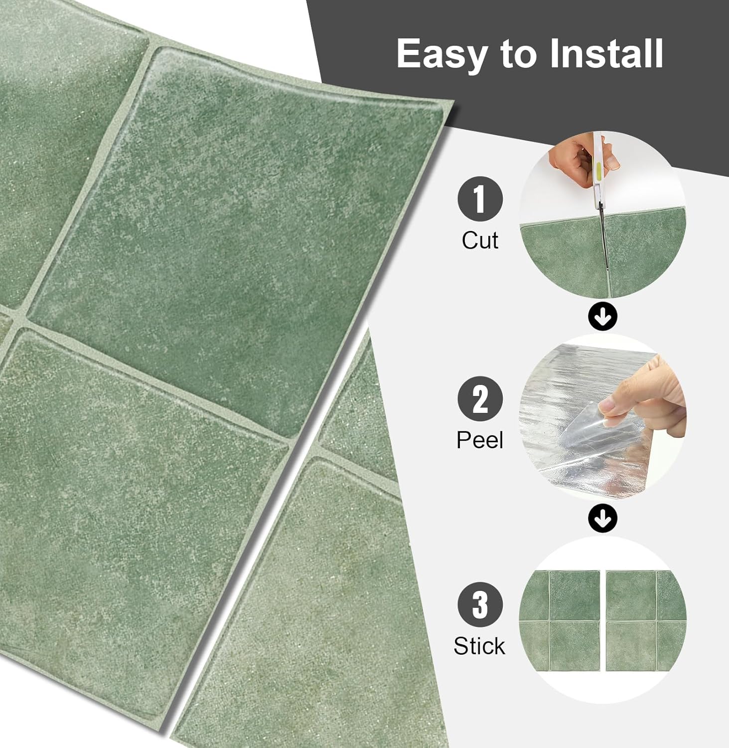 10 Sheets Thicker Design Peel and Stick Backsplash, 3D Self Adhesive Peel and Stick Wall Tile Backsplash for Kitchen, Bathroom, 12"x12", Light Green