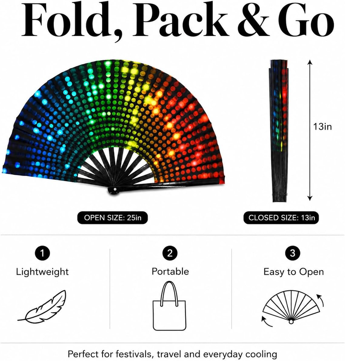 2 Pack Hand Fans for Women Foldable, 13 Inch Folding Hand Fan with Tassel & Pouch, Chinese Japanese Handheld Fan for Cooling, Wedding, Party, Cosplay, Line Dancing Gift for Women