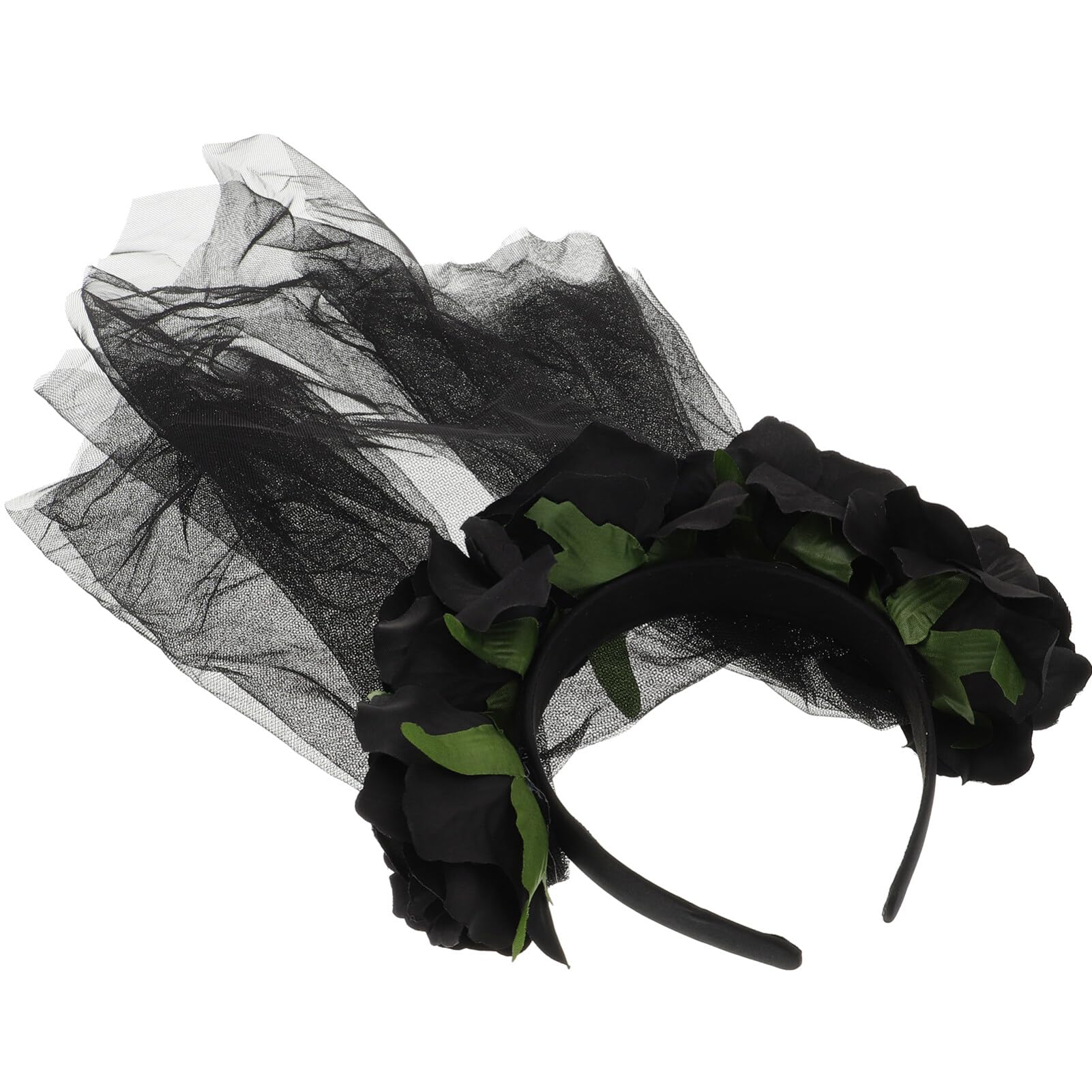 Lurrose Rose Floral Crown Veil Halloween Costume Mexican Headband Day of the Dead Headpiece, Black Pattern, Größe 1 - Image 2