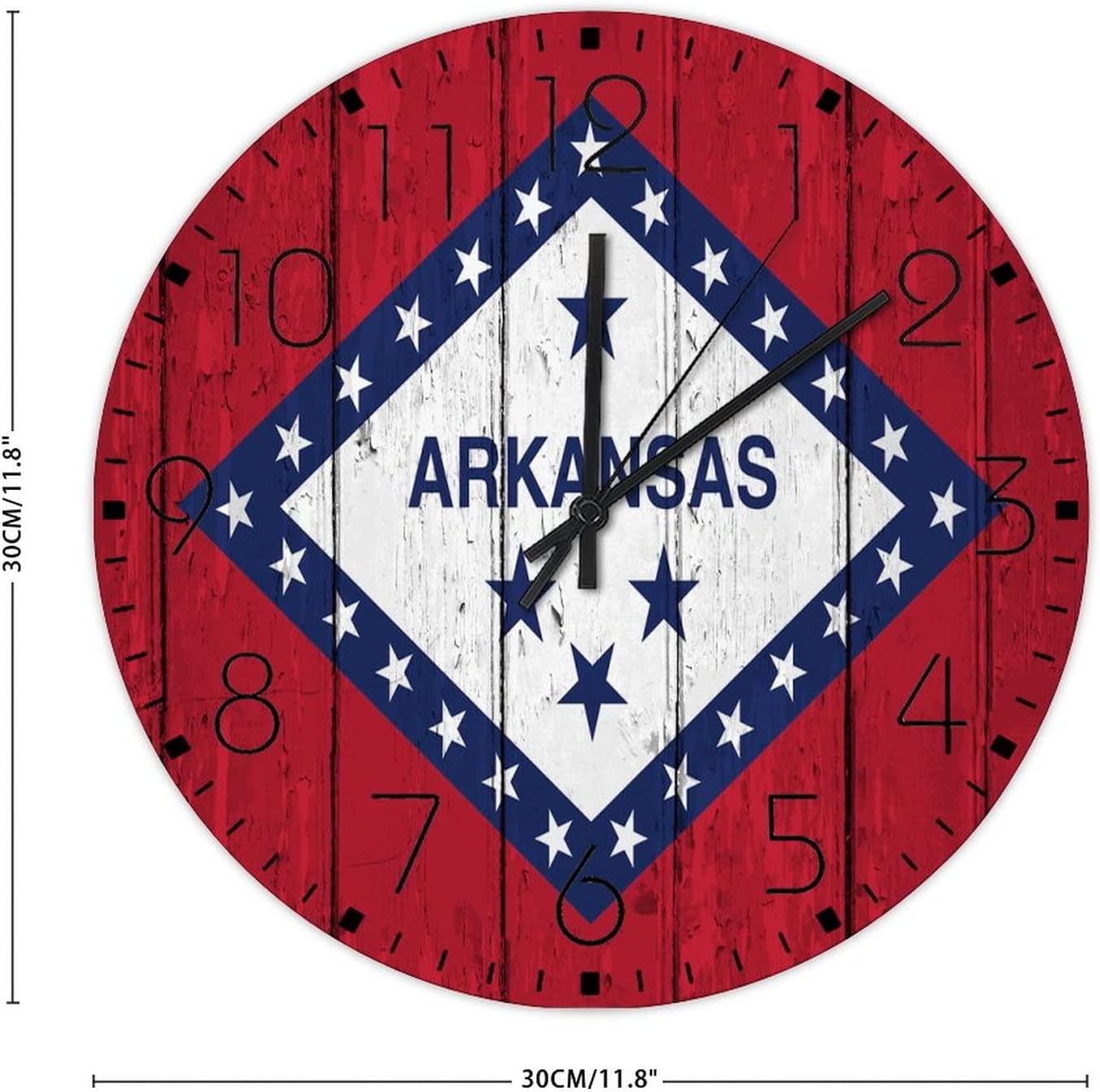 12 Inch Silent Non-Ticking Wall Clocks Battery Operated Arkansas Home Decor for Living Room State Pride Patriotic Flag Farmhouse Round Wooden Wall Clock Rustic for Indoor Restaurant