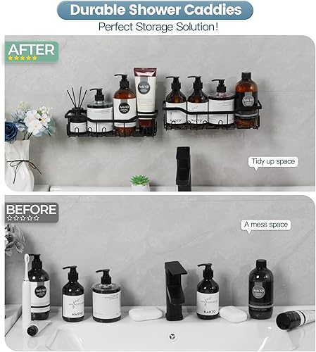 Miniatura 4 de FORWOS Organizador de almacenamiento de esquina para baño, estante esquinero de ducha de acero inoxidable, organizador de ducha de baño, estantes de