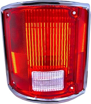 TYK Industries Left Hand Red Tail Light Lens Cover with Chrome Bezel Trim that fits 1973-91 Chevy C10 Pickup Truck