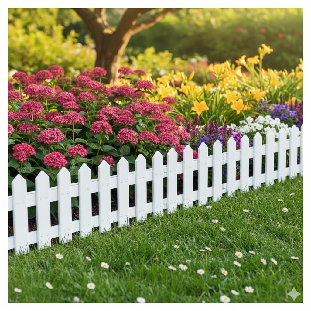 16 Inch PVC Garden Fence Border, Decorative White Picket Fence Panels for Garden Edging | RSP HOME DECOR (4)