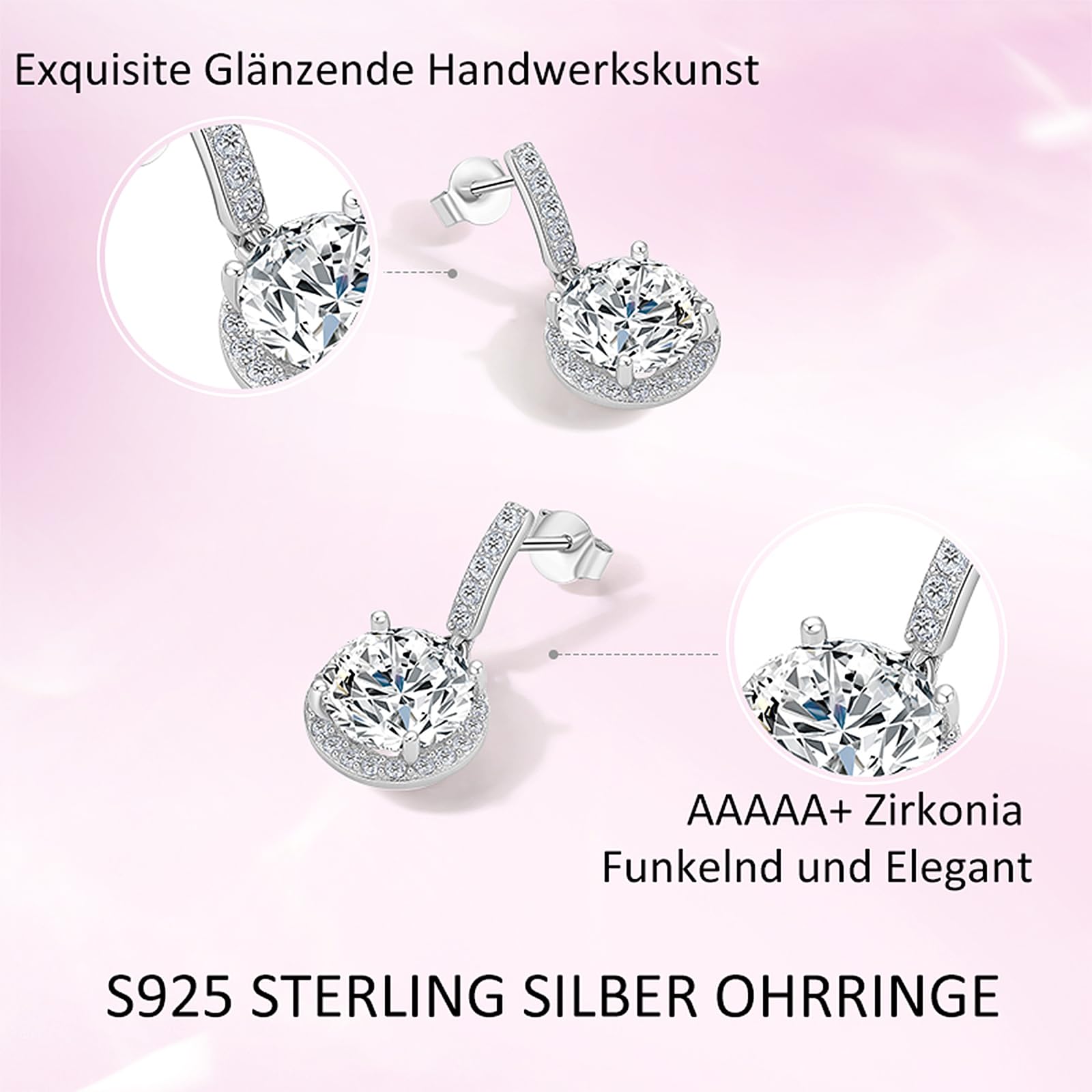 ZHOU LIU FU Lange Ohrringe Hängend, Silber 925 Echtes Silber Ohrstecker Statement Zirconia Runden Glitzer für Damen Frauen Schmuck in Geschenkbox