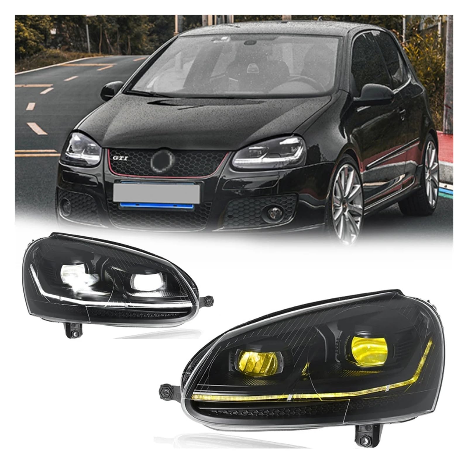 Pasuje do VW GOLF 5 MK5 03-11 w nowym stylu pełna dioda LED DRL reflektor samochodowy montaż sygnału akcesoria samochodowe zmodyfikowana lampa gorące reflektory LED(Smoke one pair)