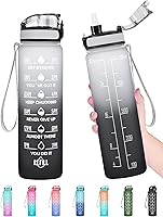 Enerbone 32oz Motivational Water Bottle - Leakproof BPA-Free with Time Markers, Straw & Strap for Gym, Office, Sports