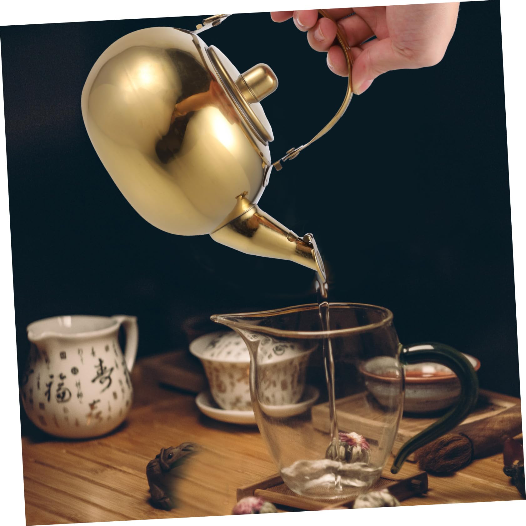 TOYANDONA Tè Termico in Acciaio Inossidabile Teiera Isolata Sottovuoto Teiera Resistente per Cucina Ufficio Viaggio Dorato