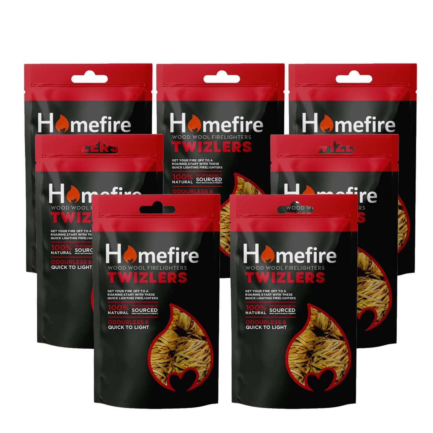 Homefire Natural Odourless Wood Wool Firelighters for Wood Burners, Open Fires, Multi-fuel Stoves and Pizza Ovens (Pack of 7)