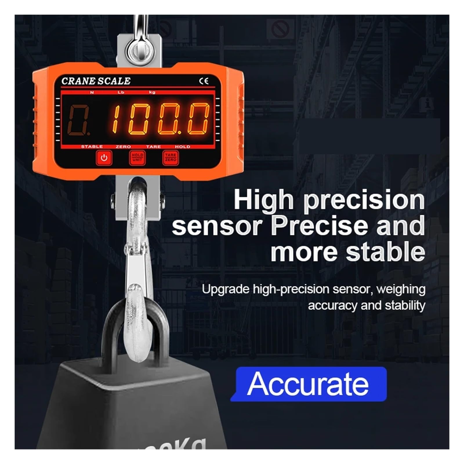 Bilancia digitale sospesa da 500/1000/1500/2000 kg, portatile, for impieghi gravosi, con gancio industriale retroilluminato LCD, con sensori precisi per Mercato, Edilizia(2000KG)