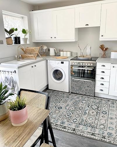 Miniatura 6 de Wonnitar Alfombra bohemia de 5 x 7 pies, lavable, color gris, para sala de estar, tapete grande con diseño de enrejado marroquí para dormitorio,