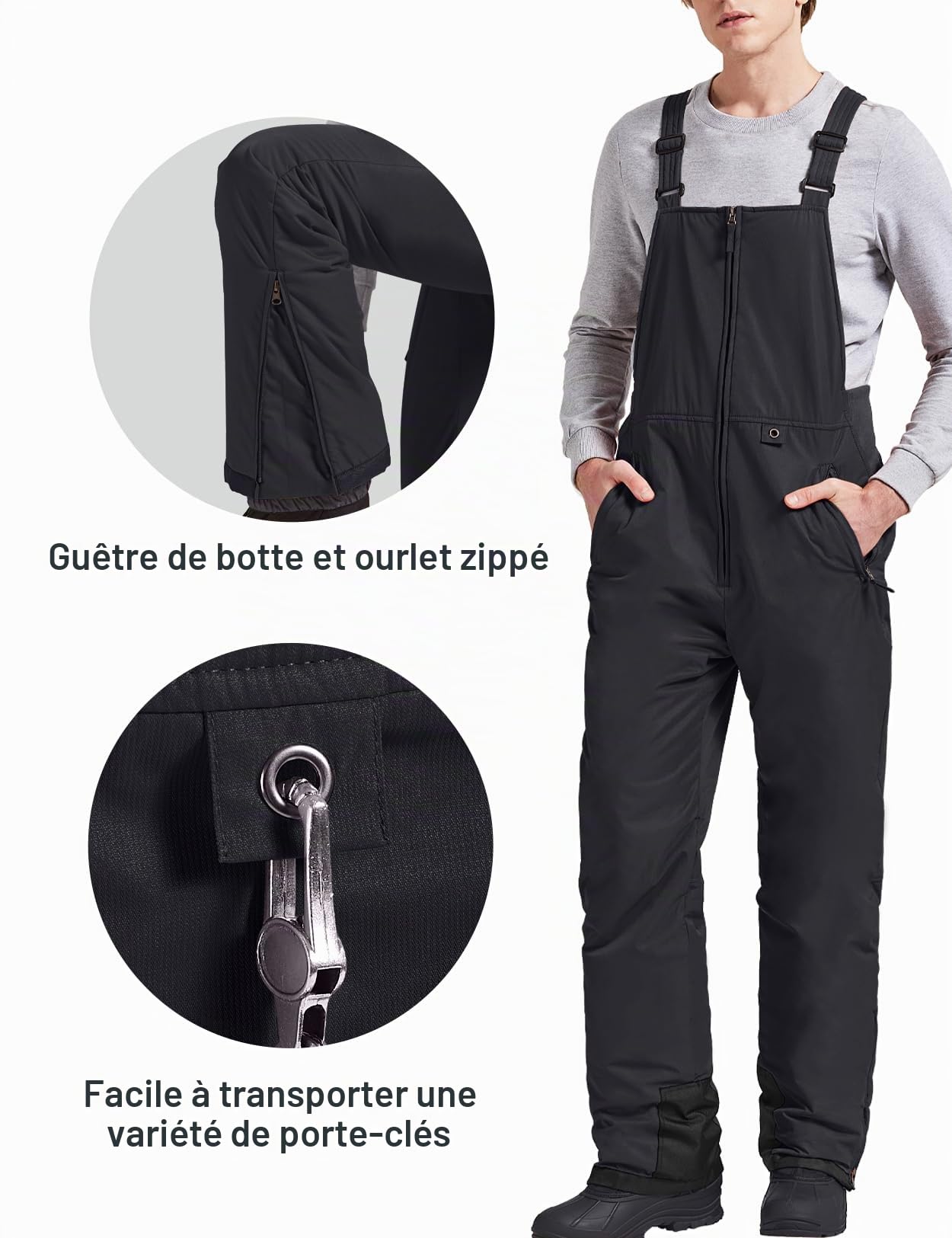 GEMYSE Homme Pantalon de Ski d'hiver avec Bretelles Ajustable Salopette Coupe-Vent Imperméable